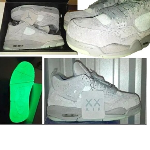 Rare Jordan 4 Retro x KAWS Cool Grey 2017 Size 11 Glow Kicks Sneakers - Picture 1 of 10